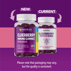 Nutrition facts and ingredients panel on elderberry kids gummies bottle