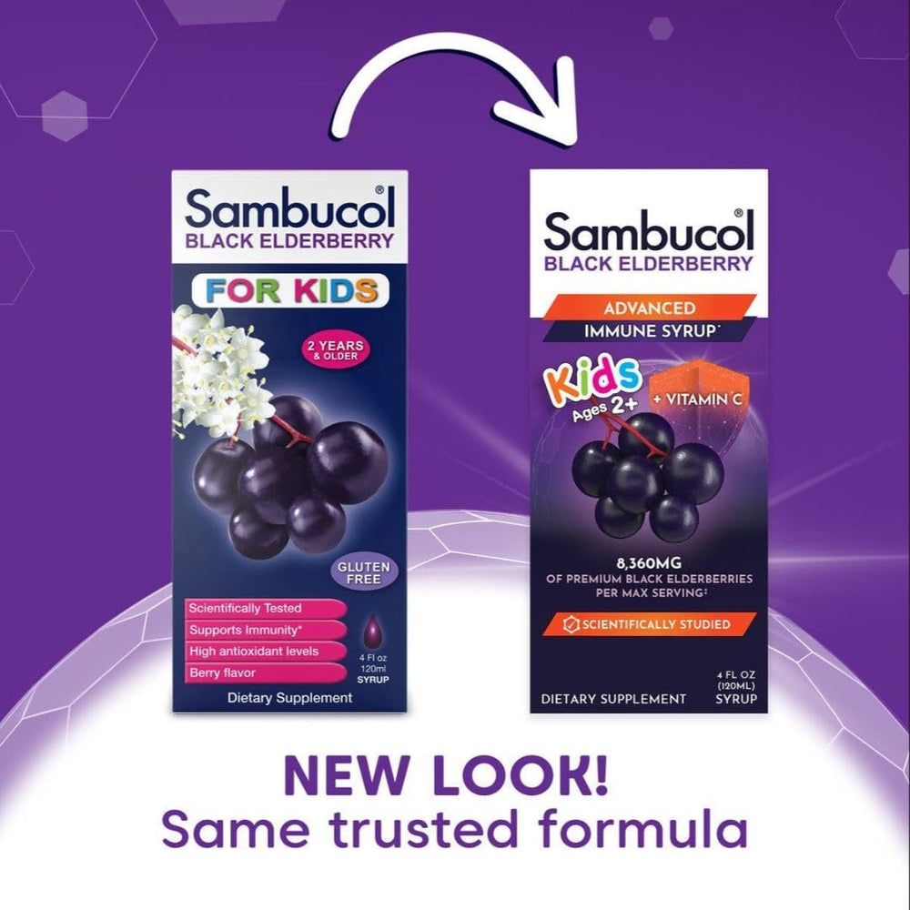 Berry-flavored elderberry syrup for kids on a spoon