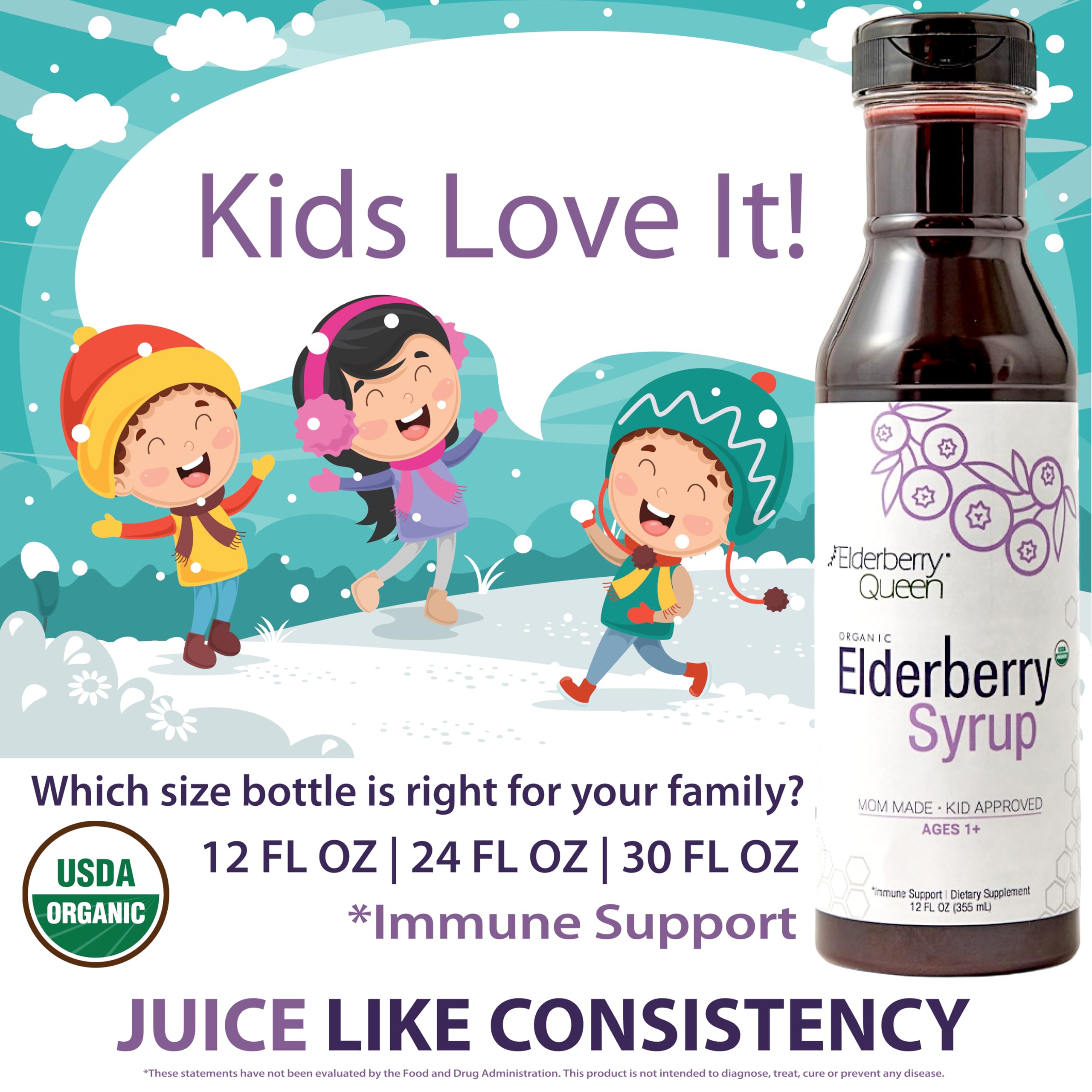Elderberry Queen seven-organic-ingredient blend shown in close-up.