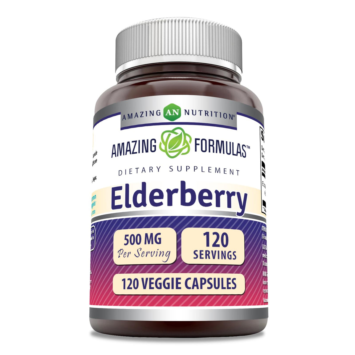 Bottle of Amazing Formulas Elderberry Supplement on a white background