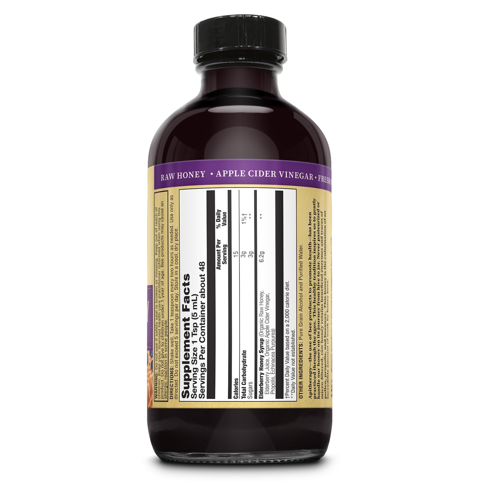 Close-up of elderberry syrup bottle