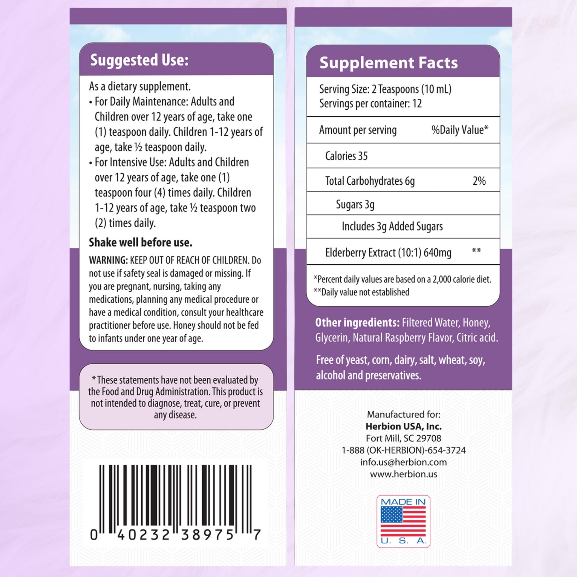 Close-up of Elderberry Syrup label