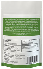 Front packaging of Elderberry Tea 30 Count showing USA-made claim