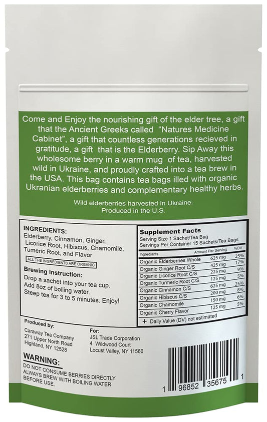 Close-up of elderberry tea bags (15-count)