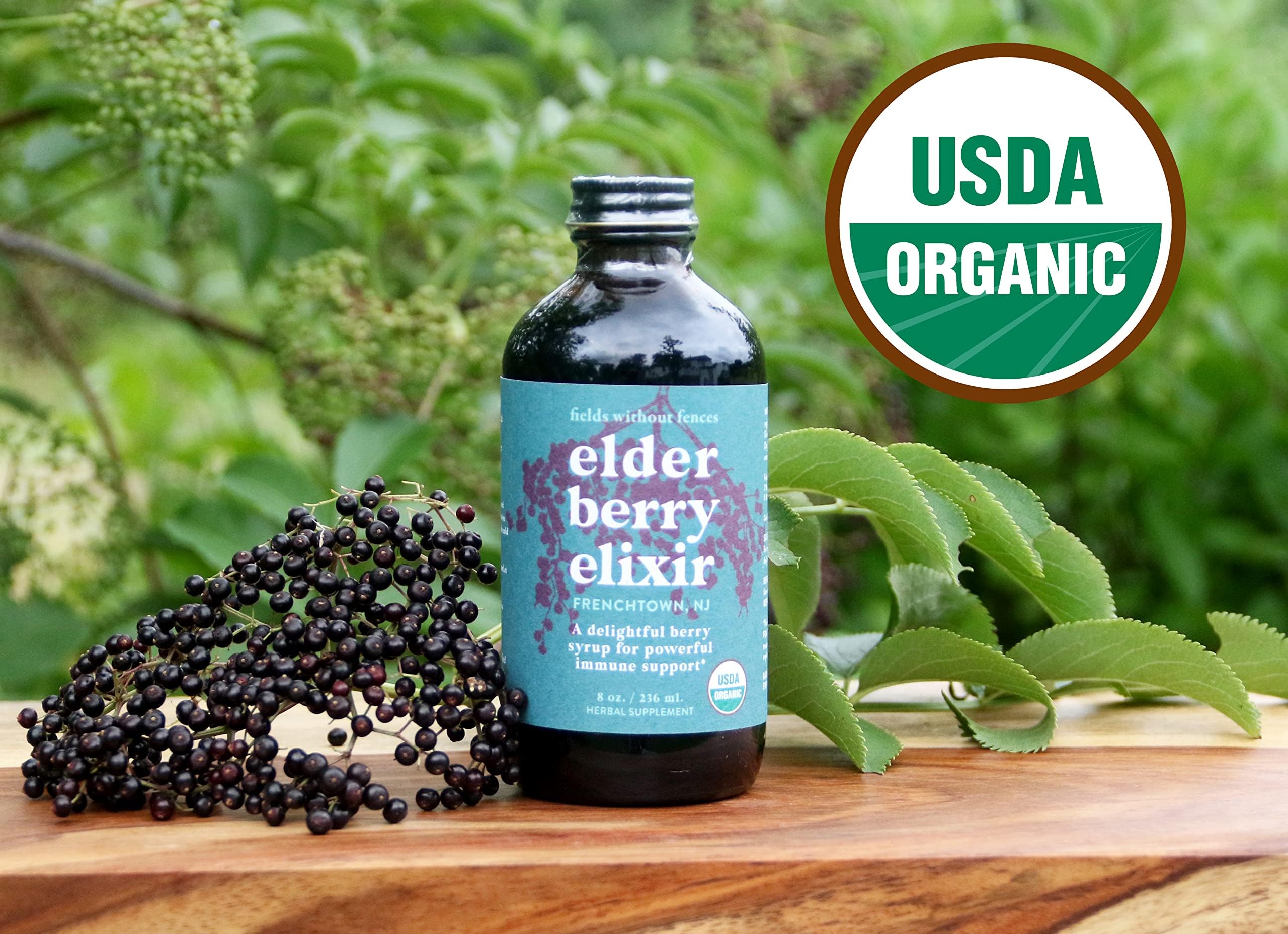 Refrigerate after opening label on elderberry elixir bottle