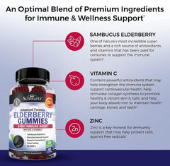 Third-party tested BioSchwartz elderberry gummies label
