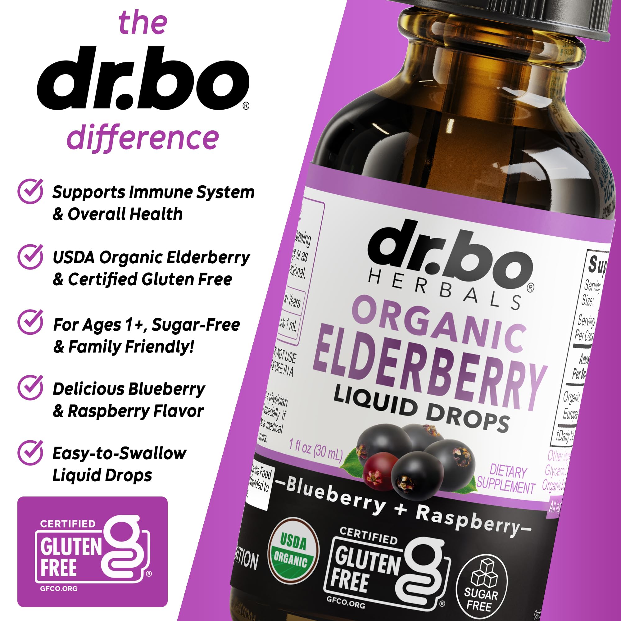 Ingredients and label of organic elderberry syrup tincture