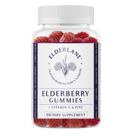 Elderlane Elderberry Gummies bottle front view – 60 count, 100mg