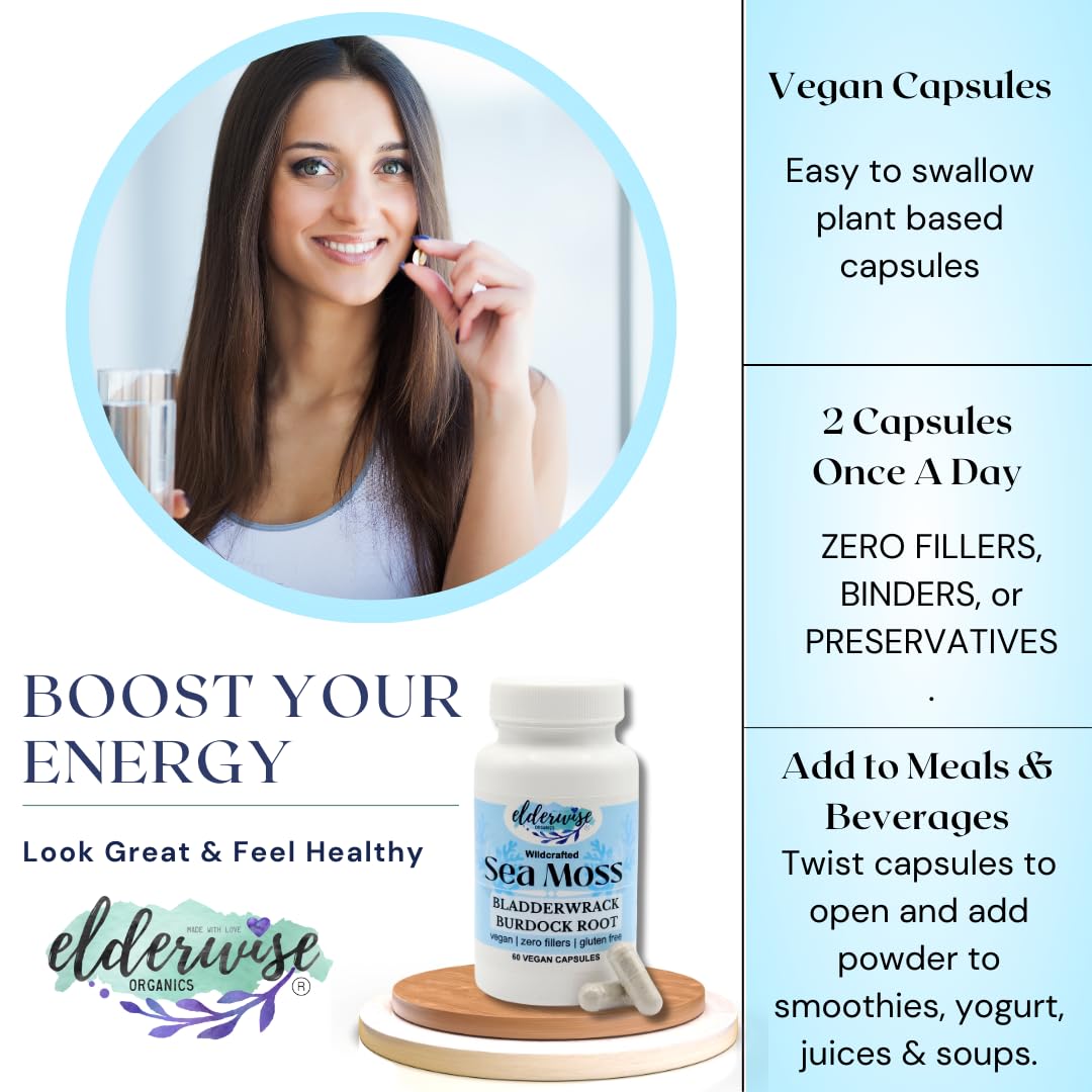 Dosage: two capsules daily for Elderwise Sea Moss Capsules