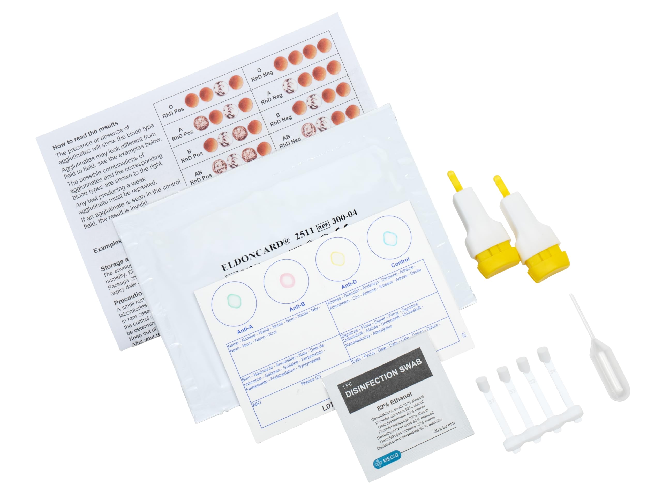 Back view of Eldoncard Inc Blood Type Test Kit