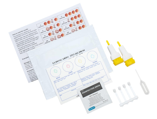 Back view of Eldoncard Inc Blood Type Test Kit