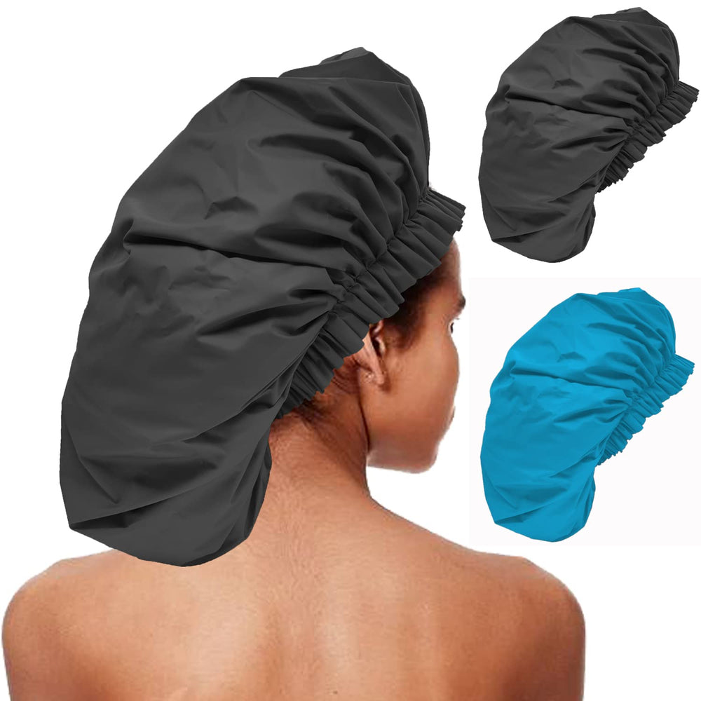 ELEBOX XL black shower cap protects hair from water during showering