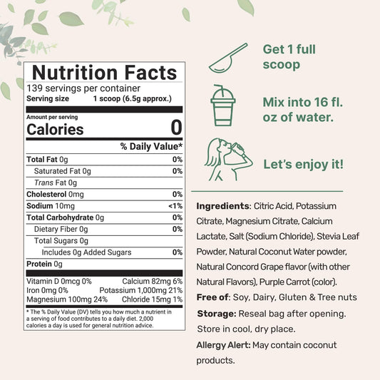 Electrolyte powder with coconut water and 1000 mg potassium