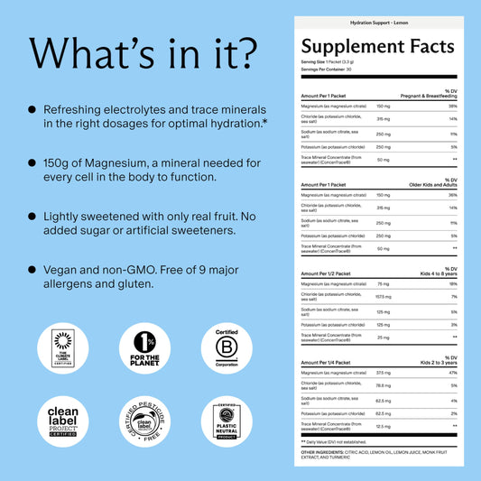 Electrolytes with trace minerals and lemon flavor – pregnancy-friendly hydration packets