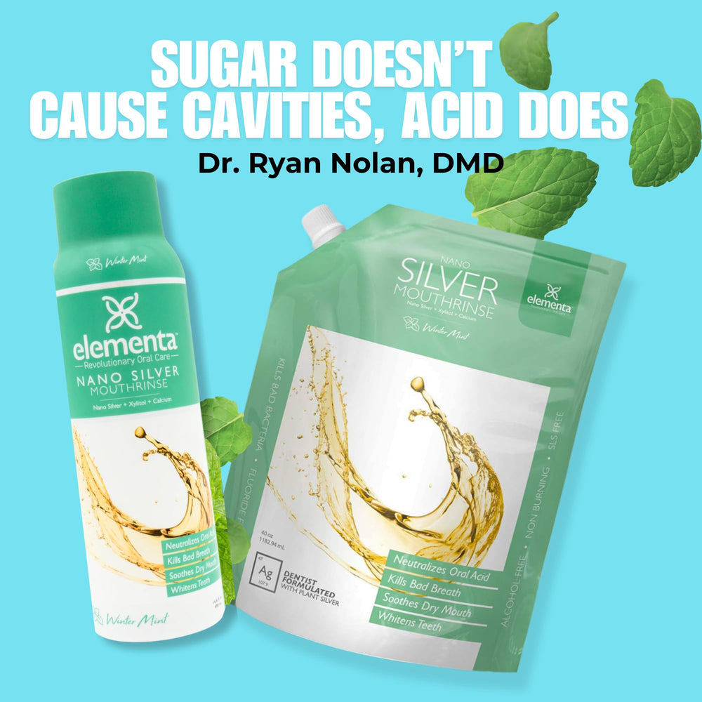 Adult oral care routine with Elementa Silver mouth rinse