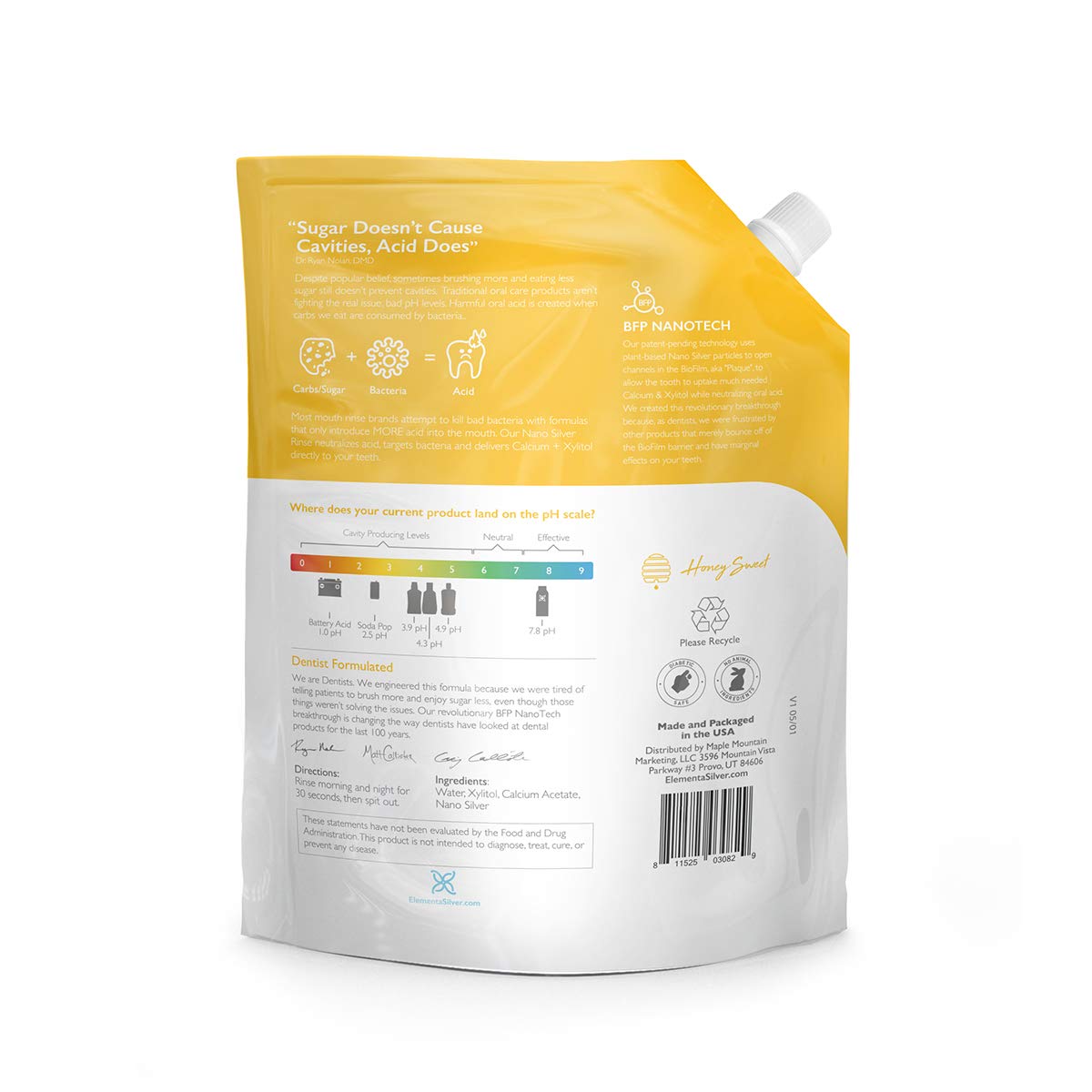 Side view of Elementa Silver Nano Mouthwash Refill Pack packaging