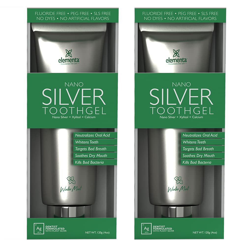Close-up of Elementa Silver Wintermint Tooth Gel being applied