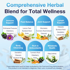 Ingredients like lemon peel, turmeric, and kelp for lymphatic support