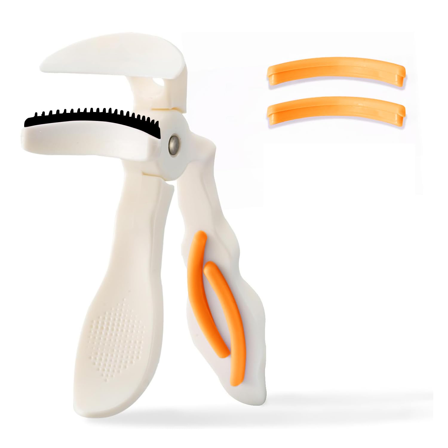 ELESDA eyelash curler orange front view for precise lift without pinching.