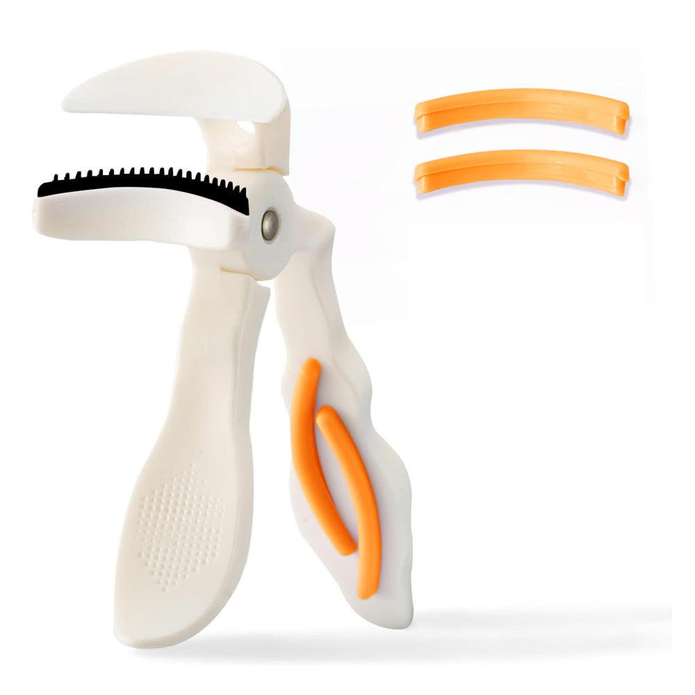 ELESDA eyelash curler orange front view for precise lift without pinching.