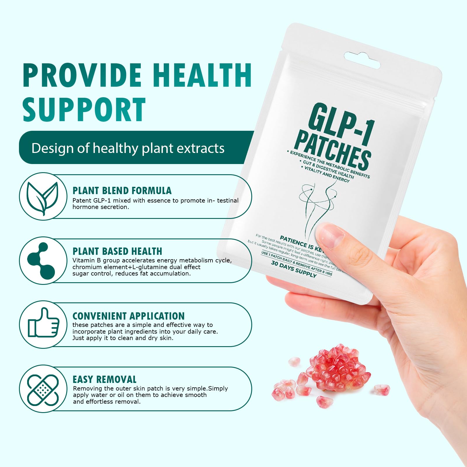 Close-up of GLP-1 patch applied to skin