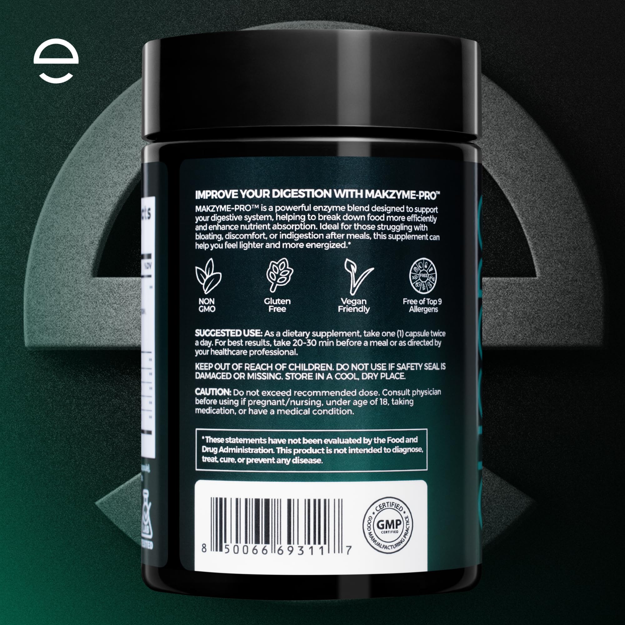 Gluten-free label on ELICORE Digestive Enzyme Pro Blend