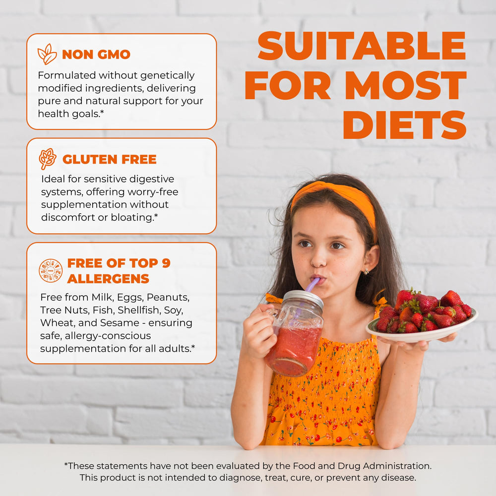 Non-GMO and gluten-free seal on ELICORE vitamins