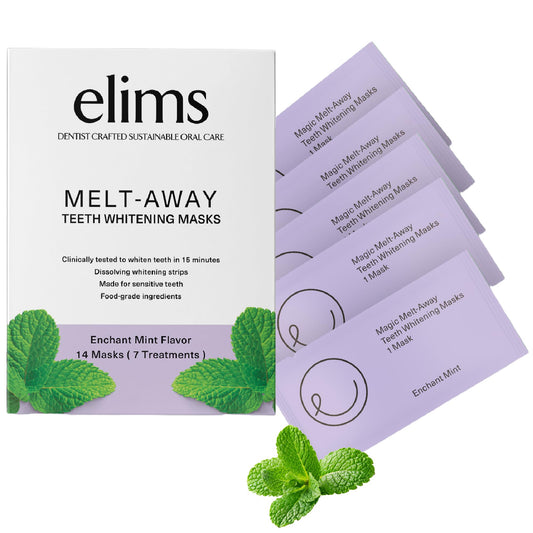 Box packaging for ELIMS Melt-Away Teeth Whitening Strips with 14 strips
