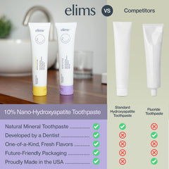 Close-up of Elims toothpaste tube