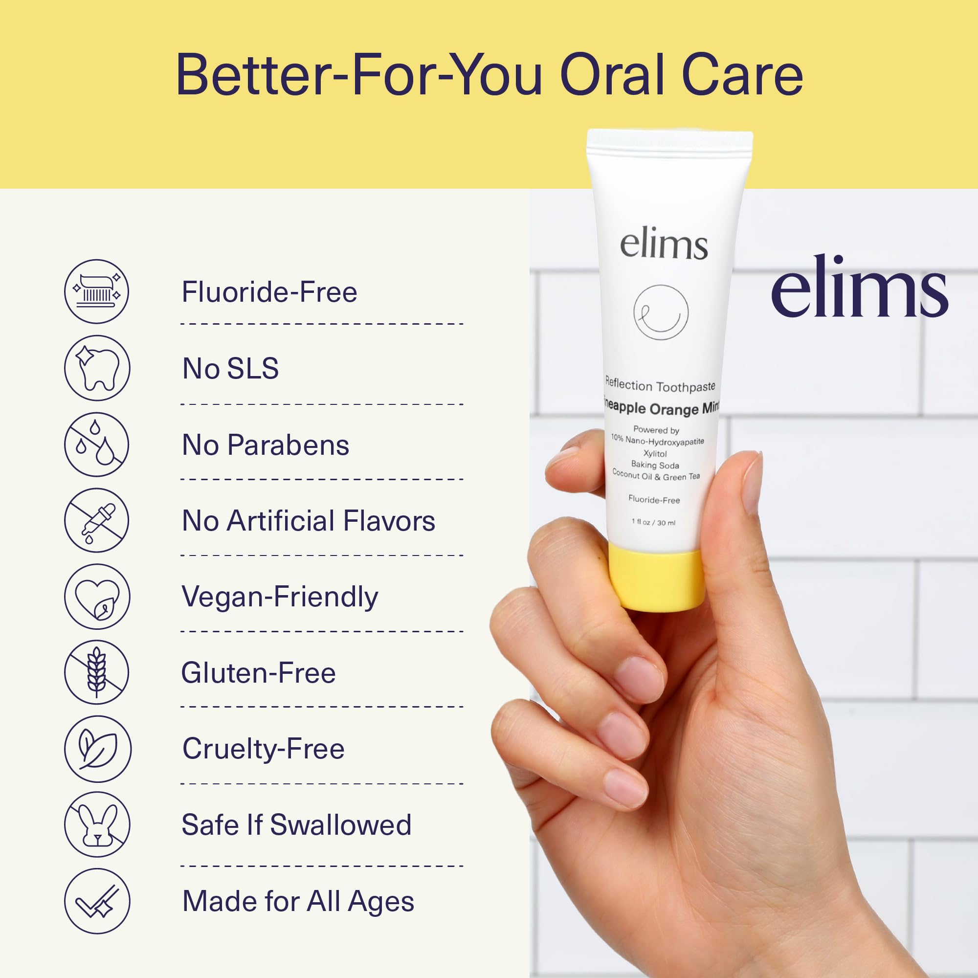 ELIMS toothpaste 1oz tube close-up