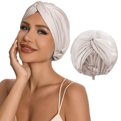 ELIO adjustable silk-satin hair bonnet champagne for overnight protection.