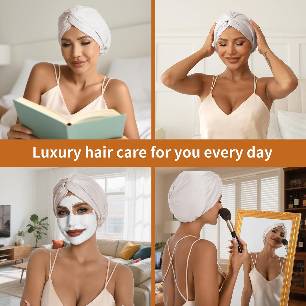 ELIO double-layer satin bonnet protects hair while you sleep under CPAP.
