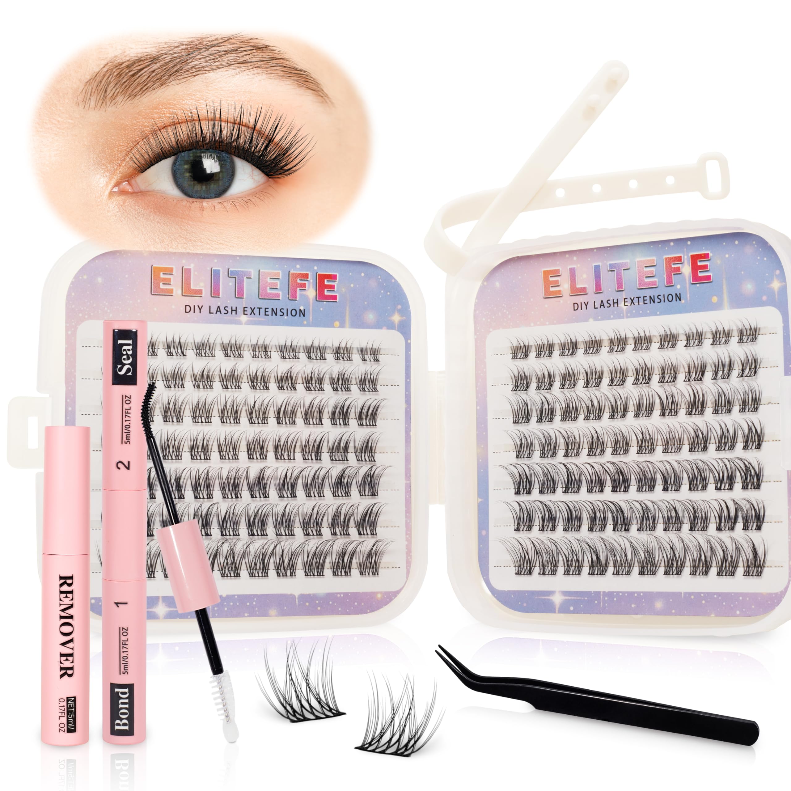 Elitefe lash extension kit bundle with BondSeal for an at-home professional lash look.