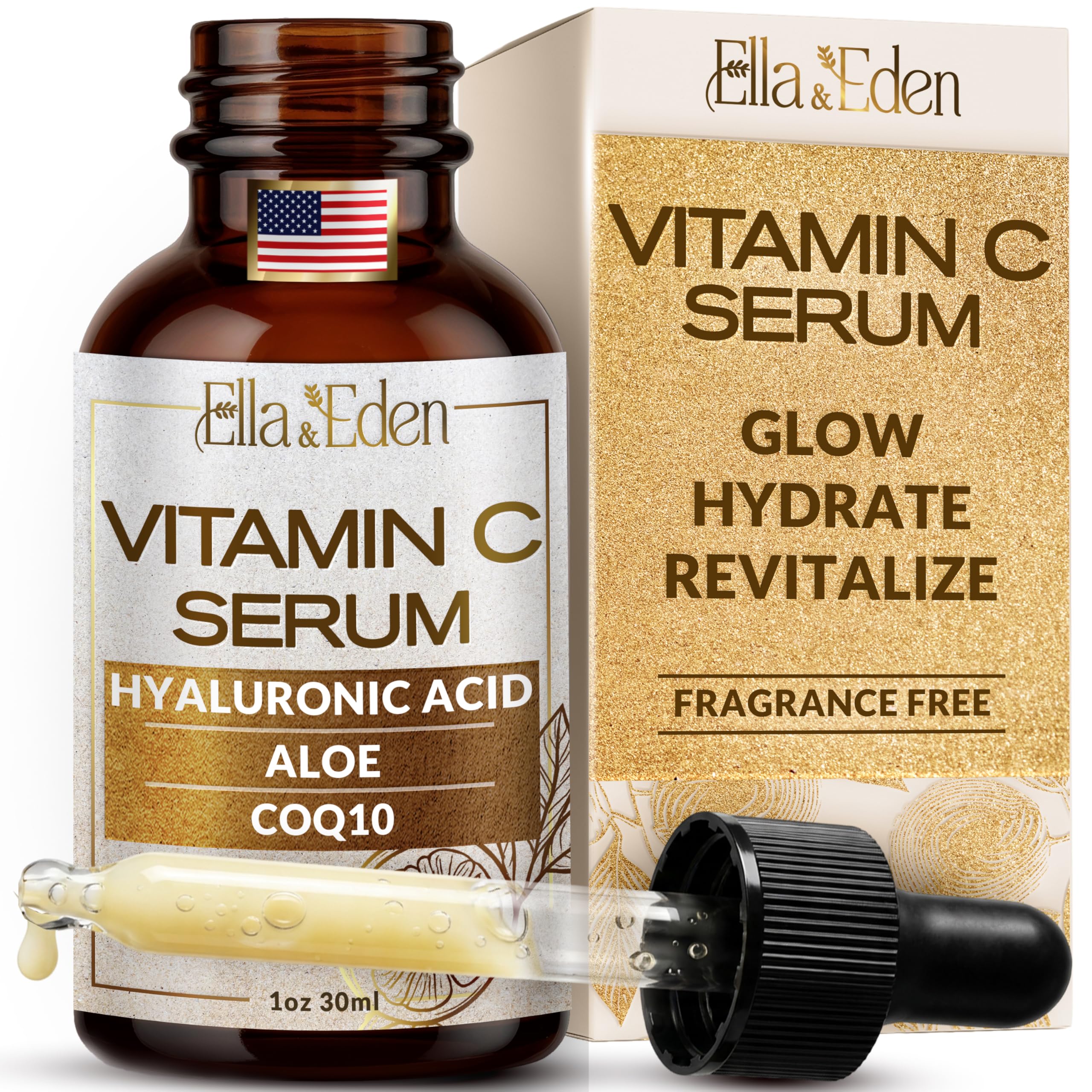Ella & Eden Vitamin C Serum bottle closeup for radiant skin