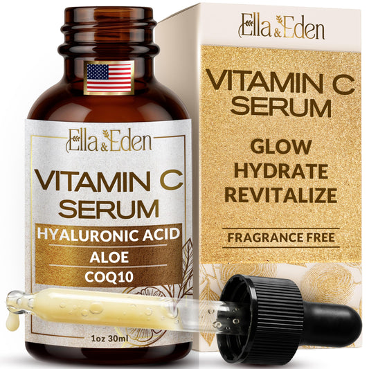 Ella & Eden Vitamin C Serum bottle closeup for radiant skin