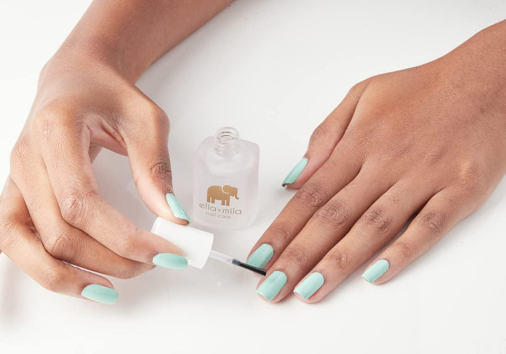 ella+mila fast-dry top coat clear gloss over nail color for vibrancy.