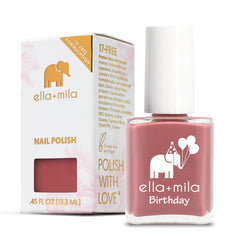 ella+mila Sixth Fix pink nail polish bottle closeup with glossy quick-dry finish.