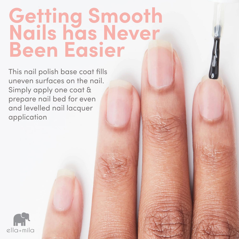 Ella Mila Base Coat strengthens nails while providing a smooth base.