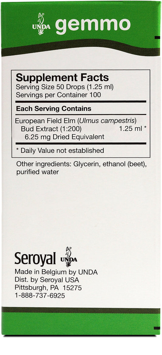 Elm bud extract gemmotherapy label on bottle