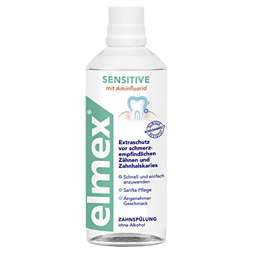 Side view of Elmex Sensitive Mouthwash pack (3 x 100 ml)