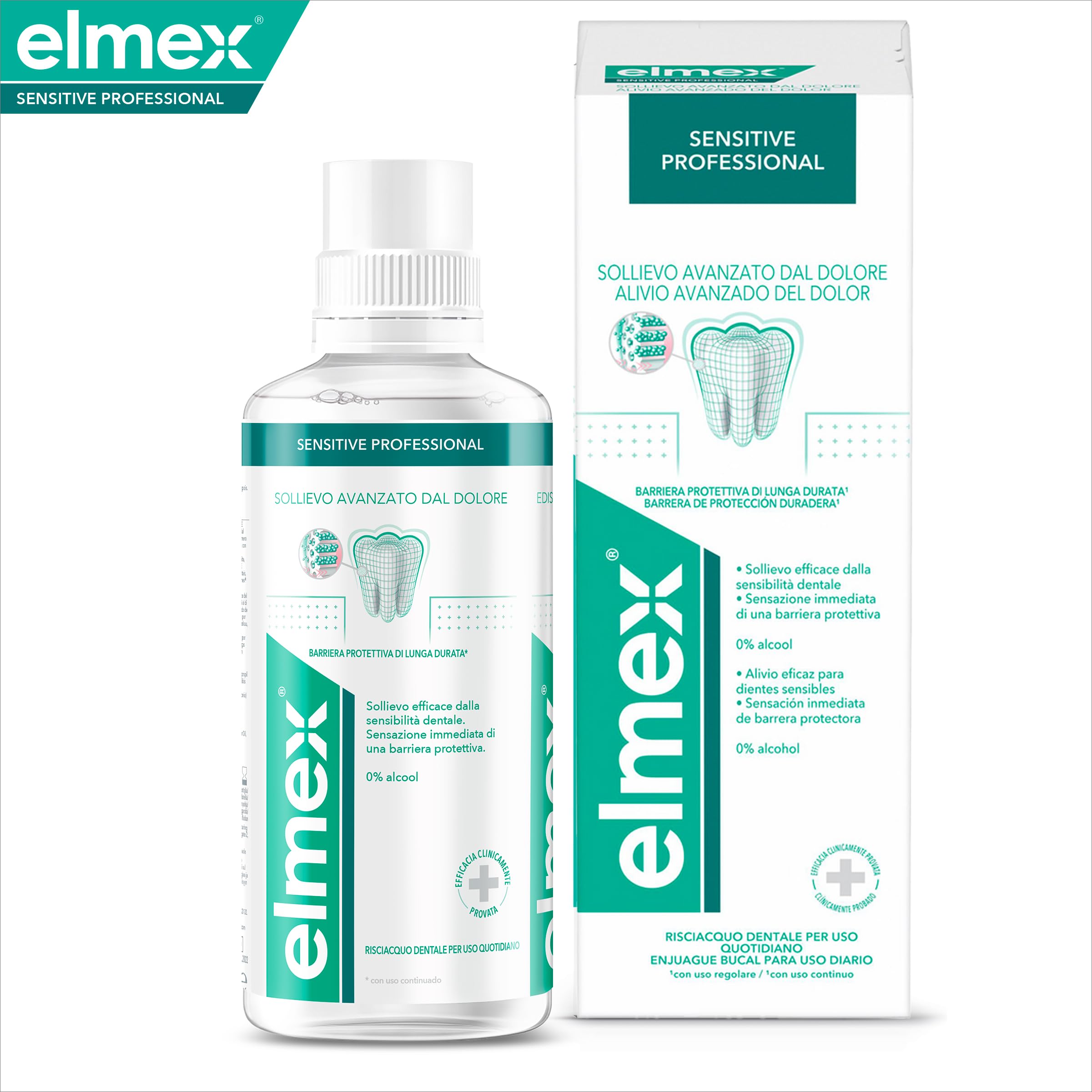 Close-up of Elmex Sensitive Plus label showing active ingredient amine fluoride