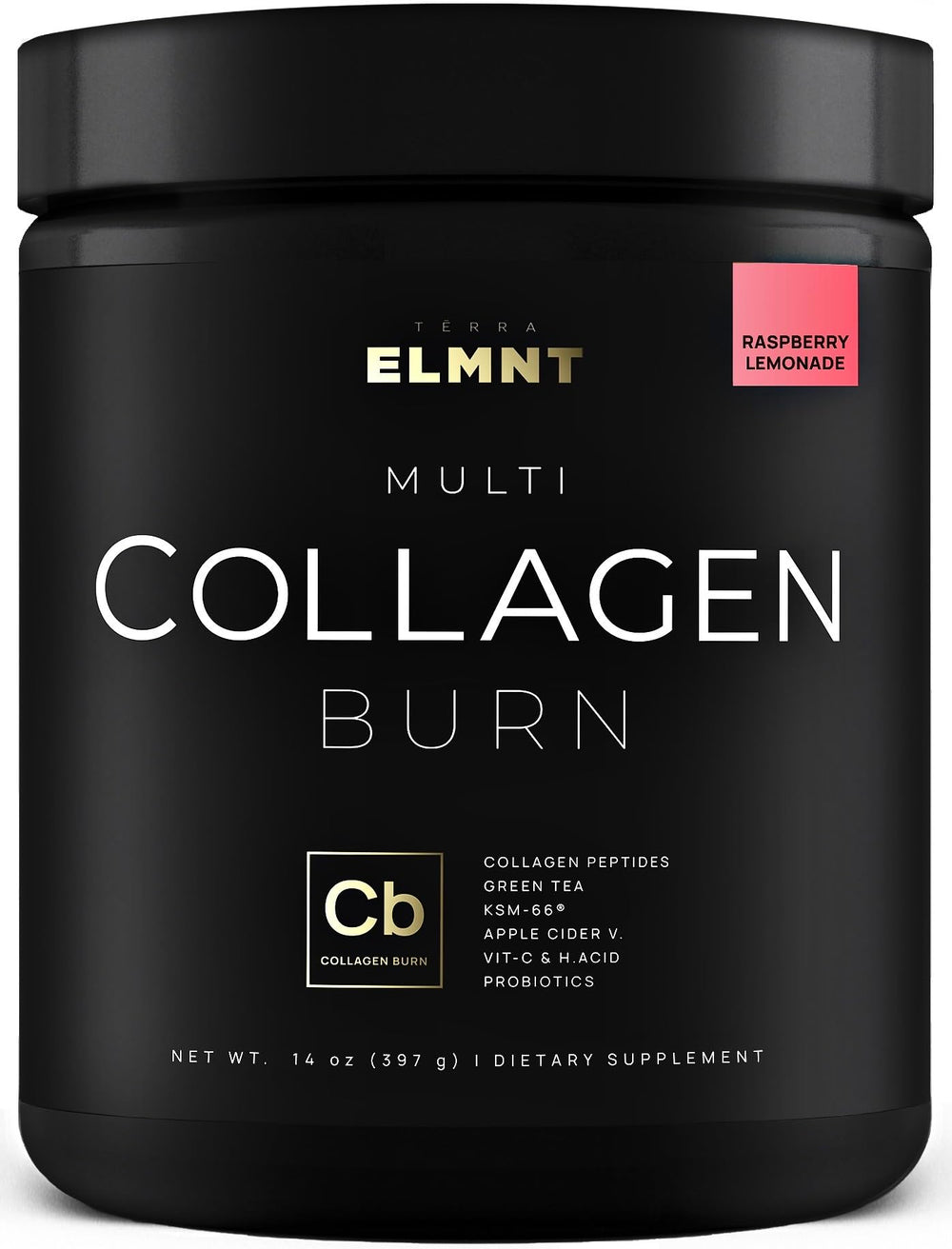 ELMNT Super Collagen Burn bottle and scoop labeled for women