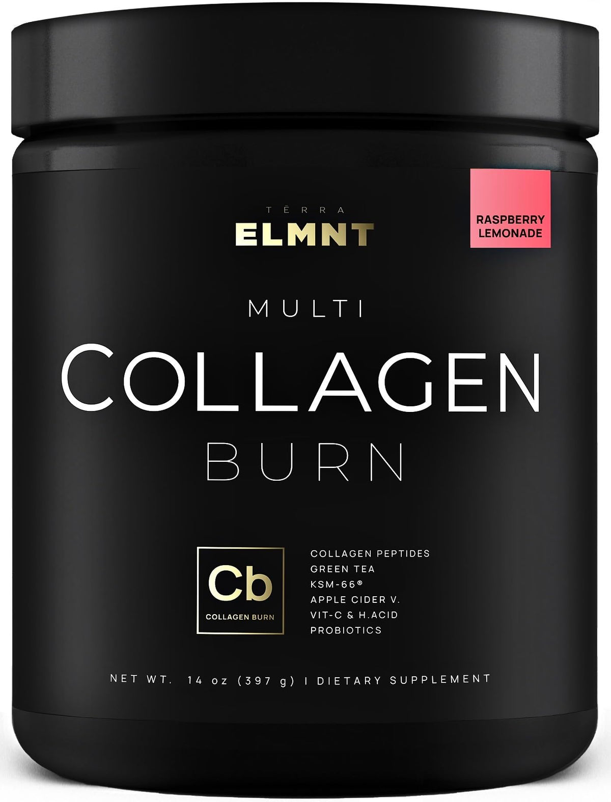ELMNT Super Collagen Burn bottle and scoop labeled for women