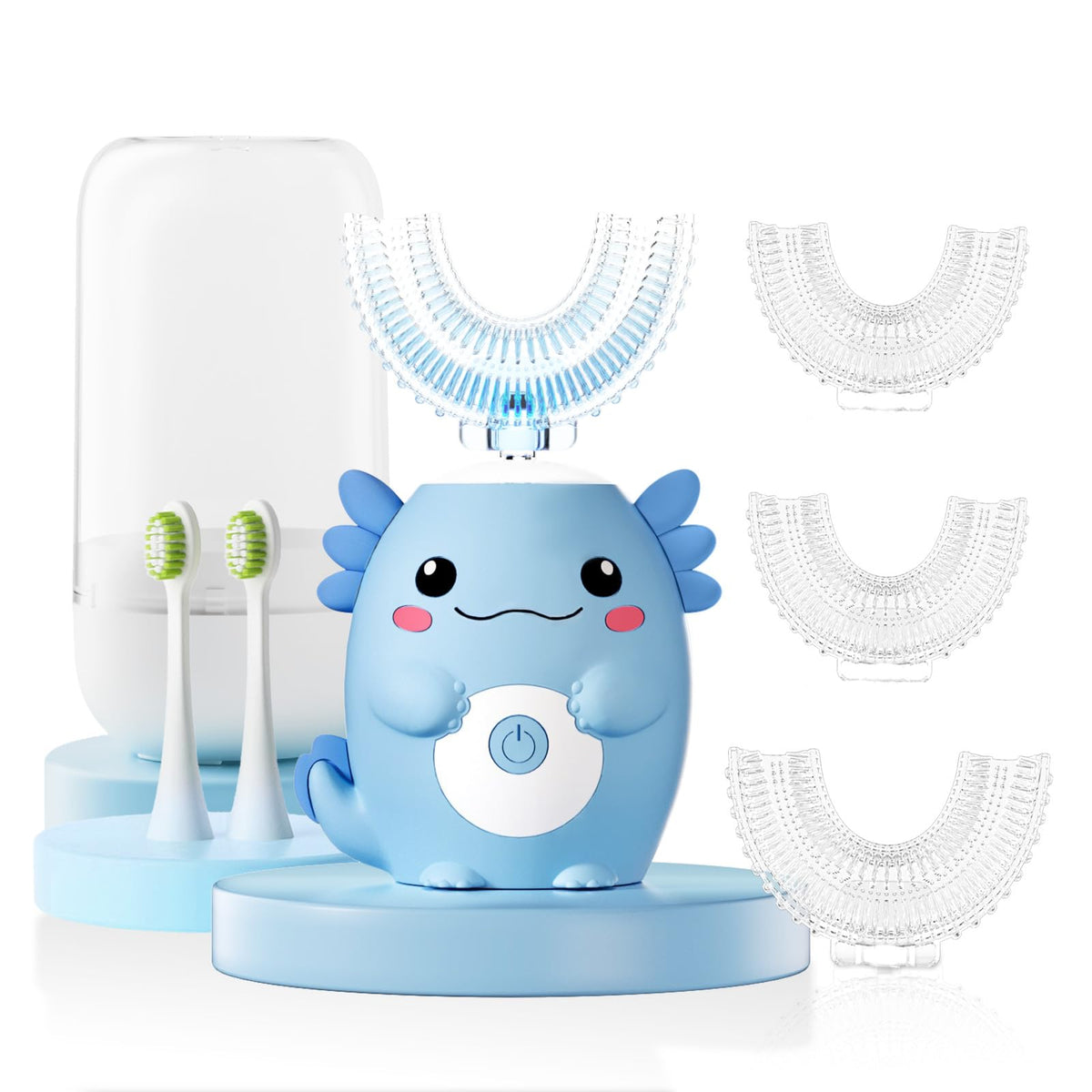 ELOTAME Kids Electric U-Shaped Toothbrush with blue Axolotl design