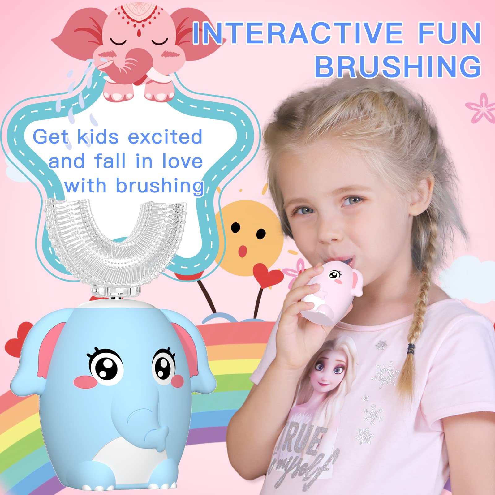 Close up of U shaped silicone brush head for kids