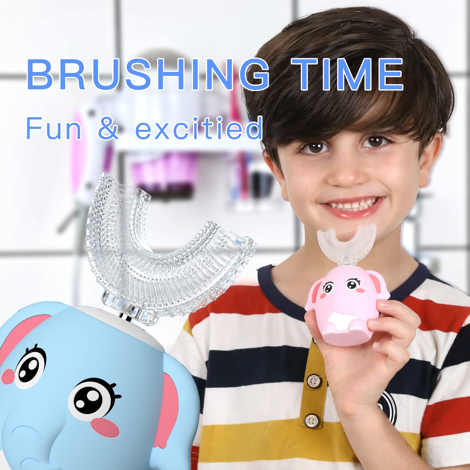 Child brushing teeth with ELOTAME toothbrush