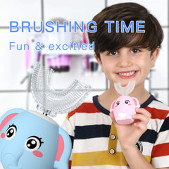 Child brushing teeth with ELOTAME toothbrush