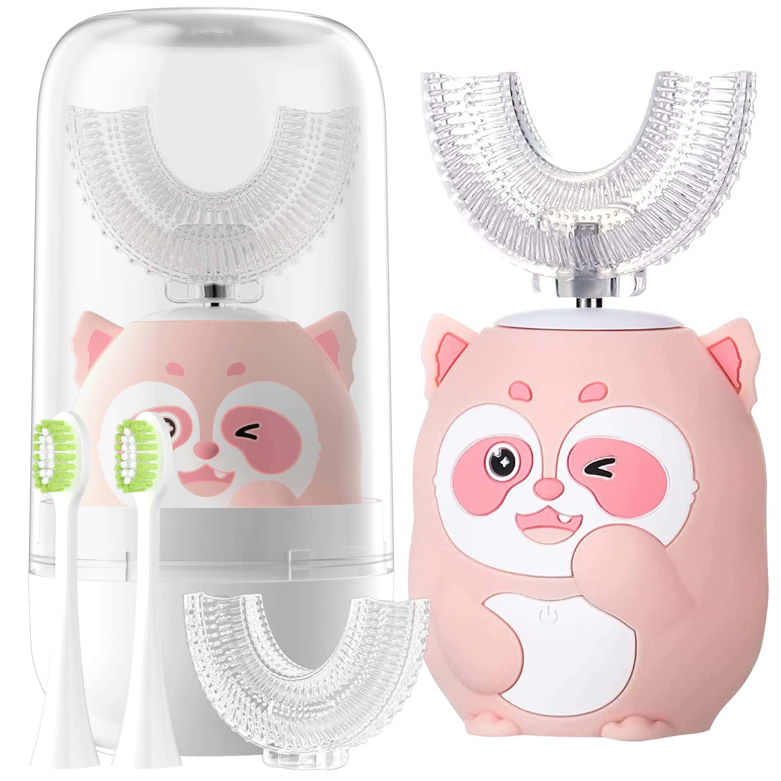 ELOTAME Kids Electric U-Shaped Toothbrush with pink cartoon design