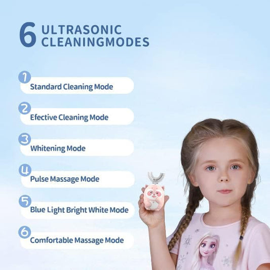 Two U-shaped silicone brush heads included for kids