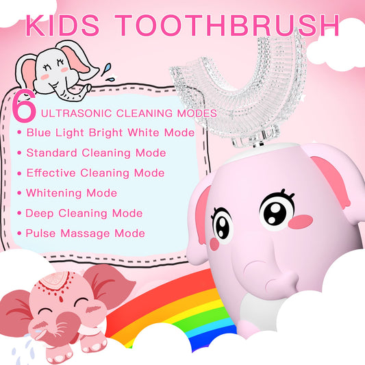 ELOTAME Kids Electric U-shaped toothbrush pink – back view